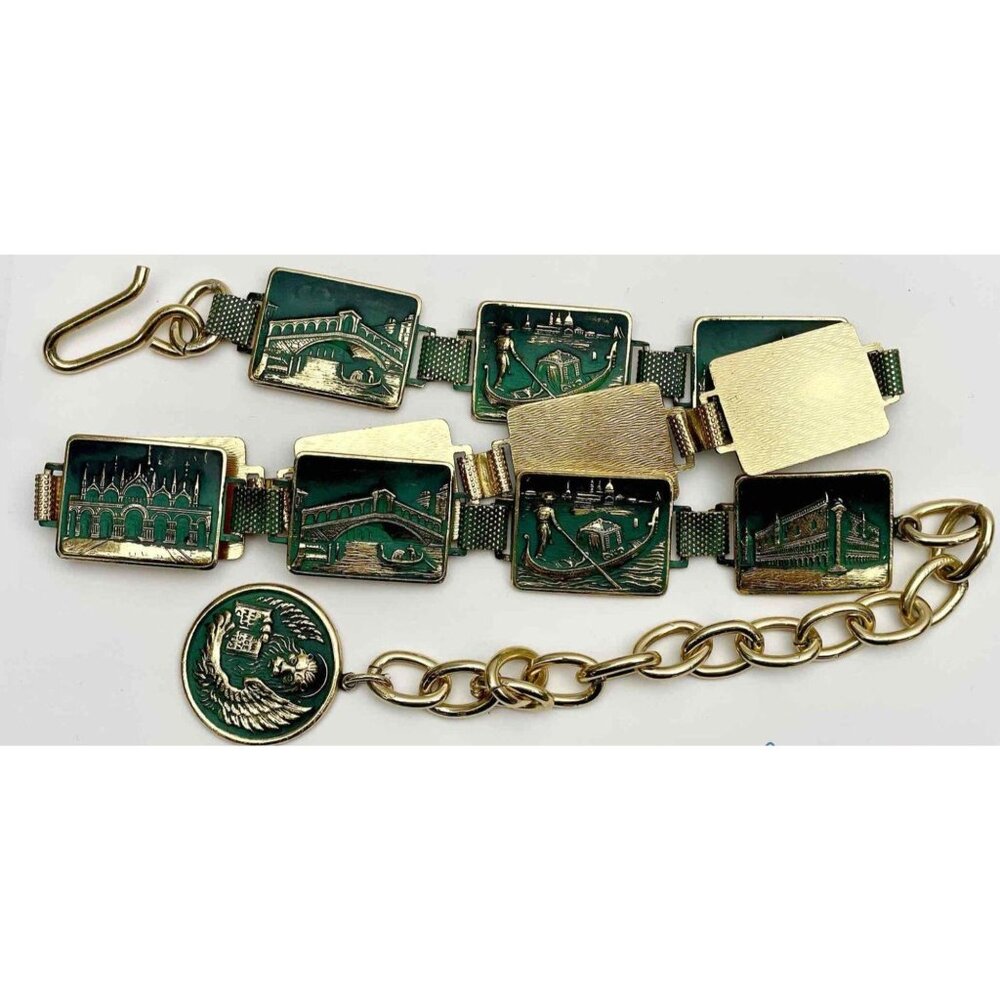 Vintage Gold Tone Venice Italy Souvenir Belt 29" Chain Link